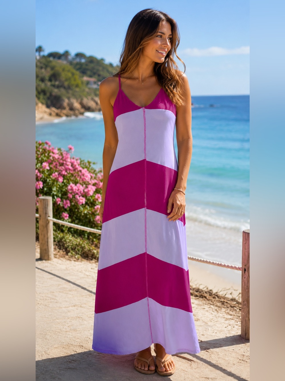 O’Neill Magenta & Lavender Chevron Maxi Dress — Size Medium
